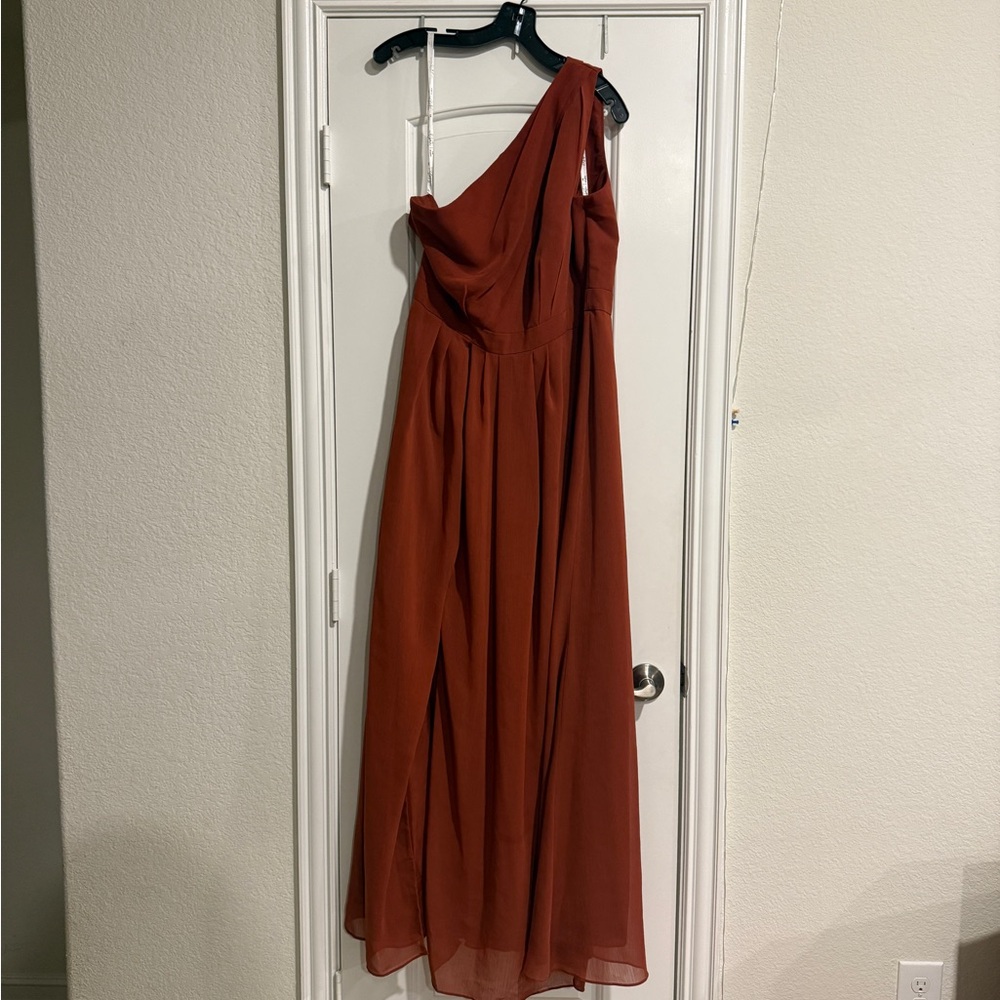 Elegant One-Shoulder Cinnamon Bridesmaid Dress